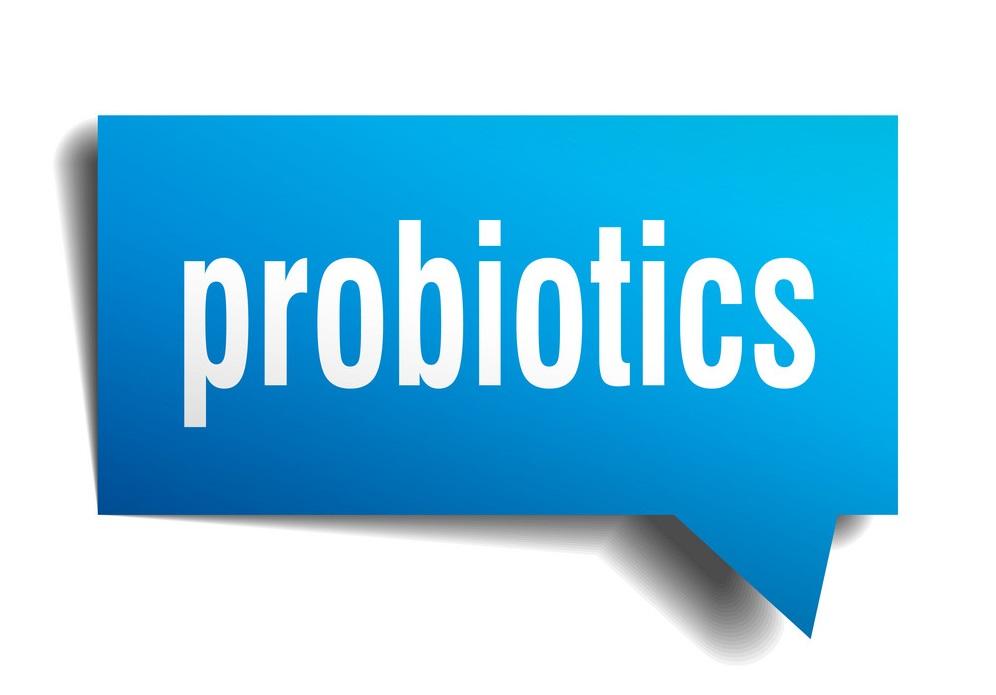 probiotics blue 3d square isolated speech bubble